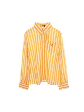 Prada Triangle Logo Stripe Yellow Silk Striped Shirt